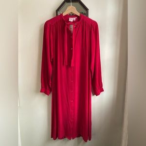 Vintage 100% silk beautiful red midi dress with buttons and bow 6